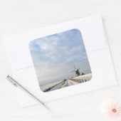 オランダの雪と風車のある冬の風景 スクエアシール (封筒)