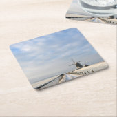 オランダの雪と風車のある冬の風景 スクエアペーパーコースター (アングル)