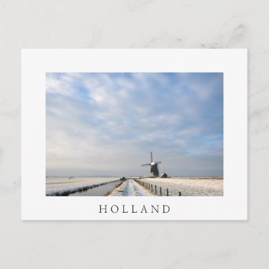 オランダの雪と風車のある冬の風景 ポストカード (正面)