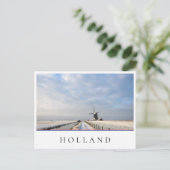 オランダの雪と風車のある冬の風景 ポストカード (スタンド正面)