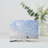 オランダの雪と風車のある冬の風景 ポストカード (スタンド正面)