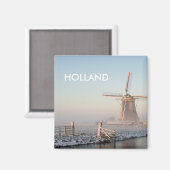 オランダの風車で日の出の正方形の文字磁石 マグネット (正面/裏面)