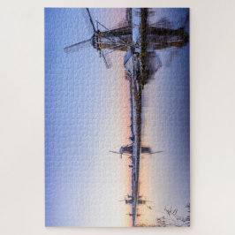 オランダの風車との冬の朝 ジグソーパズル