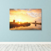 オランダの風車と川の上の日の出 キャンバスプリント (インサイチュ (ウッドフロア))