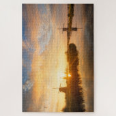 オランダの風車と川の上の日の出 ジグソーパズル (縦)