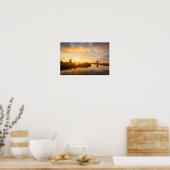 オランダの風車と川の上の日の出 ポスター (キッチン)