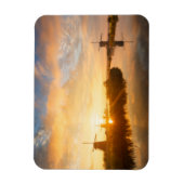 オランダの風車と川の上の日の出 マグネット (縦)