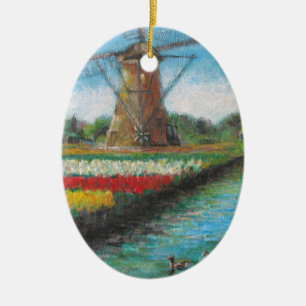 オランダの風車のチューリップは絵画の守備につきます セラミックオーナメント