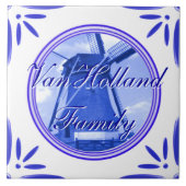 オランダの風車のデルフトの青によって印刷される姓 タイル (正面)