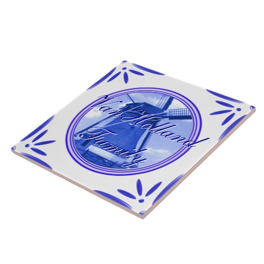 オランダの風車のデルフトの青によって印刷される姓 タイル (側面)