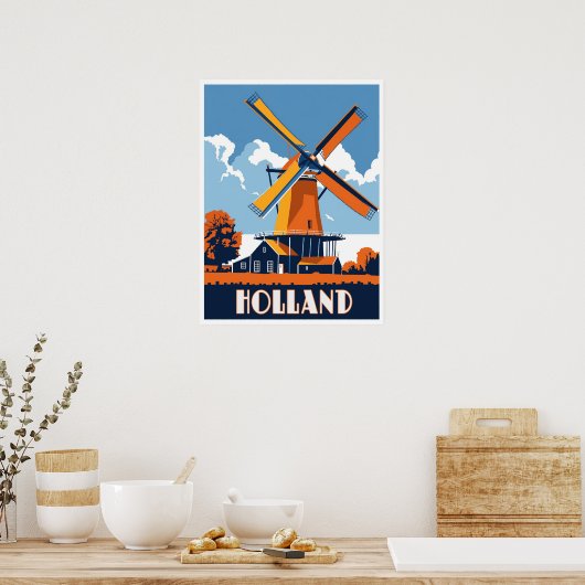 オランダの風車 – ヴィンテージ旅行 ポスター (キッチン)