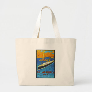 オランダアメリカラインヴィンテージ旅行ポスター ラージトートバッグ
