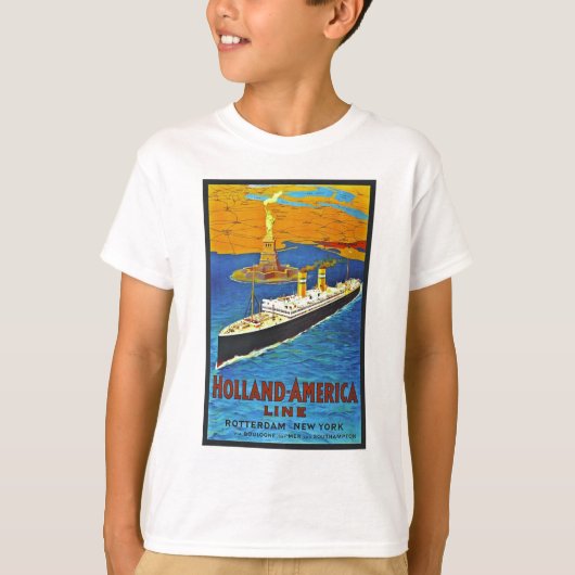 オランダアメリカラインヴィンテージ旅行ポスター Tシャツ (正面)