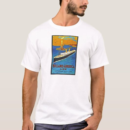 オランダアメリカラインヴィンテージ旅行ポスター Tシャツ (正面)