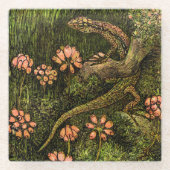 オランダアールヌーボートカゲとワイルドフラワー ガラスコースター (正面)