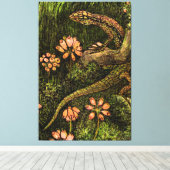 オランダアールヌーボートカゲとワイルドフラワー キャンバスプリント (インサイチュ (ウッドフロア))