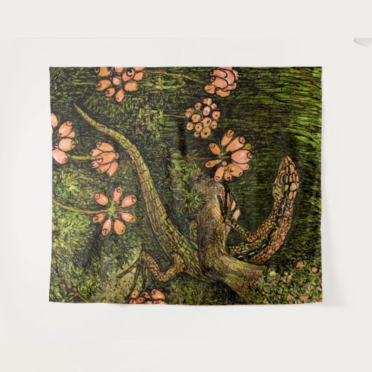 オランダアールヌーボートカゲとワイルドフラワー タペストリー (正面(横))