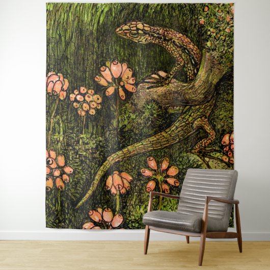 オランダアールヌーボートカゲとワイルドフラワー タペストリー (インサイチュ)