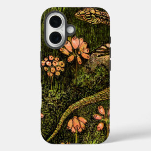 オランダアールヌーボートカゲとワイルドフラワー iPhone 16ケース