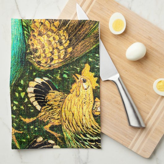 オランダアールヌーボーピーコックアンドチキンズ キッチンタオル (四つ折り)