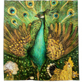 オランダアールヌーボーピーコックアンドチキンズ シャワーカーテン (正面)