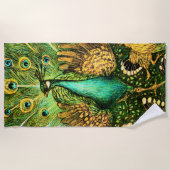 オランダアールヌーボーピーコックアンドチキンズ ビーチタオル (正面)