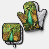 オランダアールヌーボーピーコックアンドチキンズ 鍋つかみ&鍋敷きセット (正面/裏面)