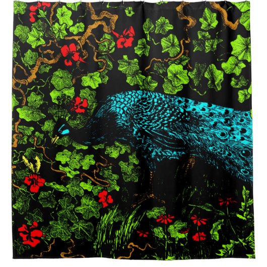 オランダアールヌーボーピーコックアンドバタフライ シャワーカーテン (正面)