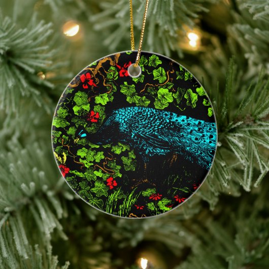 オランダアールヌーボーピーコックアンドバタフライ セラミックオーナメント (ツリー)