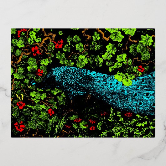 オランダアールヌーボーピーコックアンドバタフライ 箔シーズンポストカード (正面)