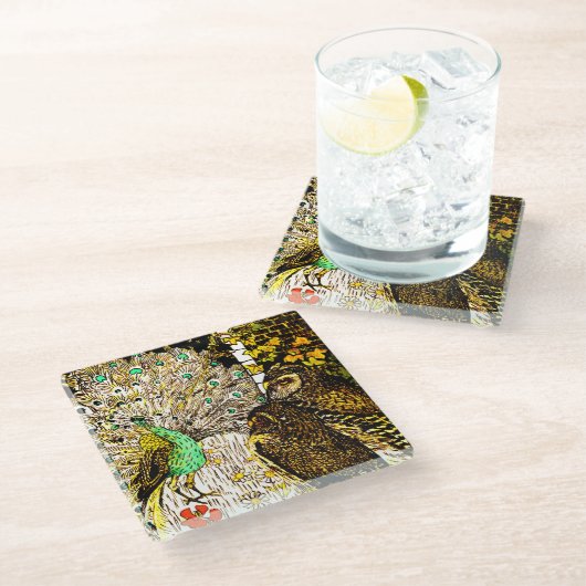 オランダアールヌーボーピーコックアンドフール ガラスコースター (アングル)