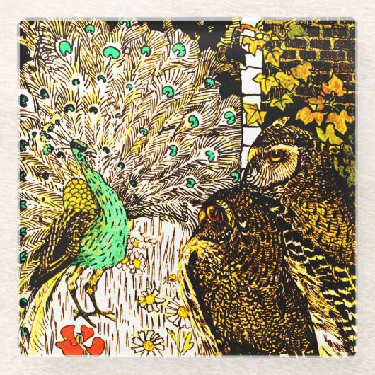 オランダアールヌーボーピーコックアンドフール ガラスコースター (正面)