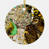 オランダアールヌーボーピーコックアンドフール セラミックオーナメント (正面)