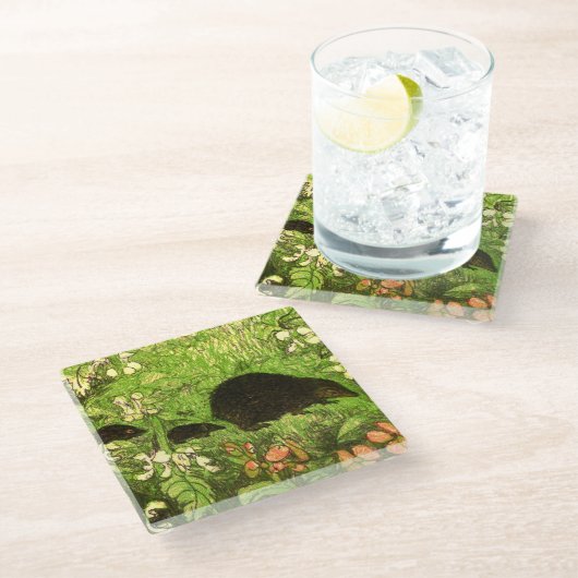 オランダアールヌーボーヘッジホッグとベビー ガラスコースター (アングル)