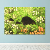 オランダアールヌーボーヘッジホッグとベビー キャンバスプリント (インサイチュ (ウッドフロア))