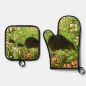 オランダアールヌーボーヘッジホッグとベビー 鍋つかみ&鍋敷きセット (正面)