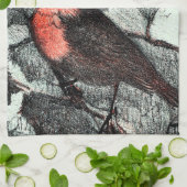 オランダアールヌーボーロビンバードin冬 キッチンタオル (折り畳み)