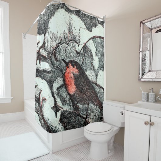 オランダアールヌーボーロビンバードin冬 シャワーカーテン (インサイチュ)