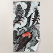 オランダアールヌーボーロビンバードin冬 ビーチタオル (正面)