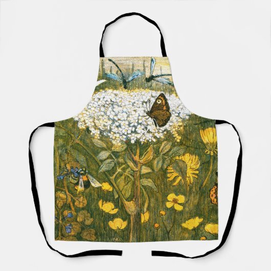 オランダアールヌーボー牧草地ワイルドフラワーズ、蝶 エプロン (正面)