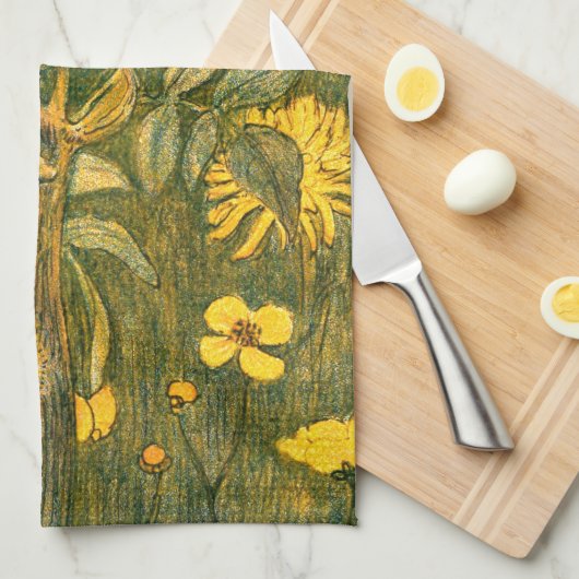 オランダアールヌーボー牧草地ワイルドフラワーズ、蝶 キッチンタオル (四つ折り)