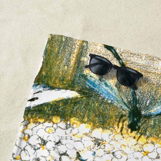 オランダアールヌーボー牧草地ワイルドフラワーズ、蝶 ビーチタオル (インサイチュ)