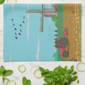 オランダウィンドミルカントリーサイドランドスケープオランダ キッチンタオル (折り畳み)