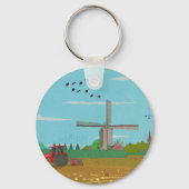 オランダウィンドミルカントリーサイドランドスケープオランダ キーホルダー (正面)