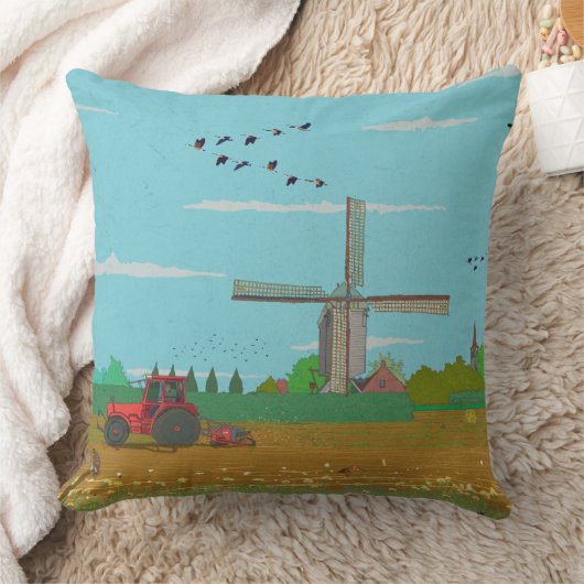 オランダウィンドミルカントリーサイドランドスケープオランダ クッション (ブランケット)