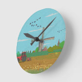 オランダウィンドミルカントリーサイドランドスケープオランダ ラウンド壁時計 (傾斜)