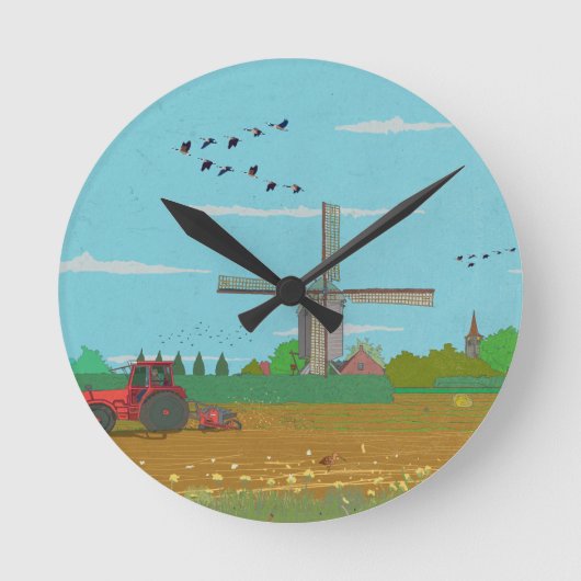オランダウィンドミルカントリーサイドランドスケープオランダ ラウンド壁時計 (正面)