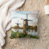 オランダウィンドミルズアットリバーウォーターカラーアール絵画ズ クッション (ブランケット)