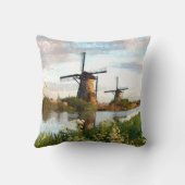 オランダウィンドミルズアットリバーウォーターカラーアール絵画ズ クッション (裏面)