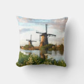 オランダウィンドミルズアットリバーウォーターカラーアール絵画ズ クッション (正面)